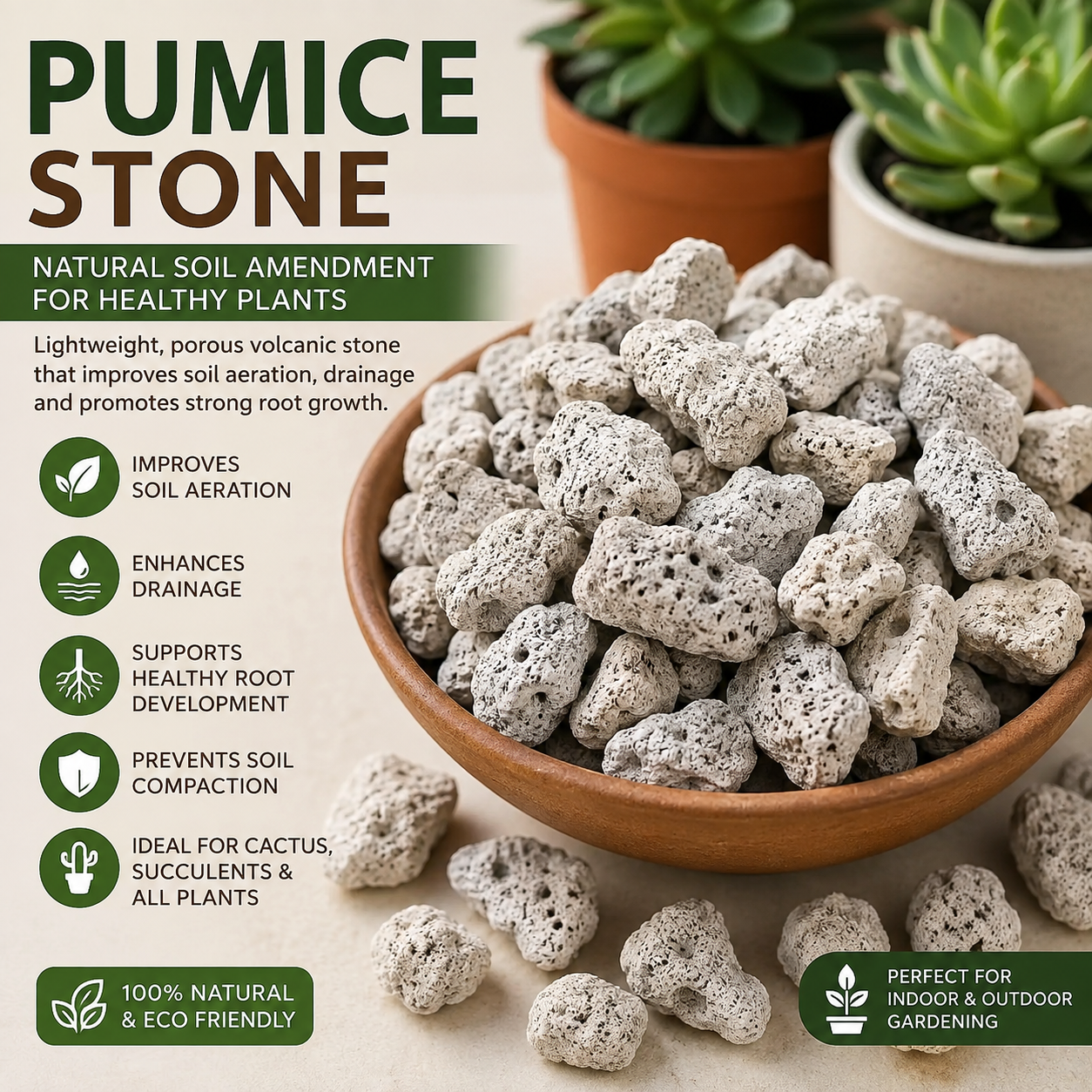 Pumice Stone 1KG for Plants & Gardening – Soil Aeration & Drainage Medium